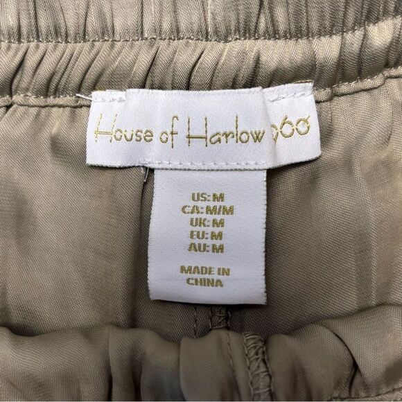 House of Harlow 1960 Revolve Satin Wide Leg Pants Olive Green Sz. M - Picture 4 of 10